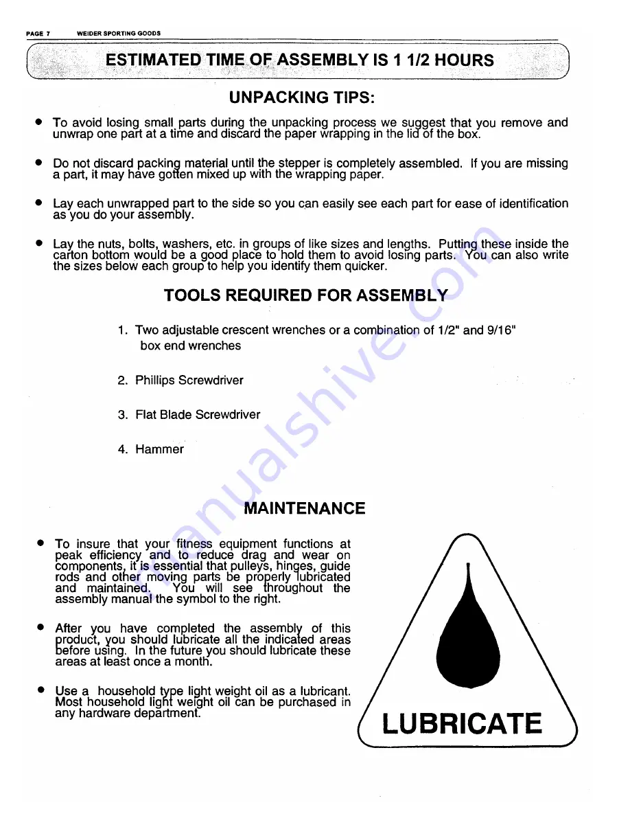 Weider Stepmaster Sm9sl Owner'S Manual Download Page 8