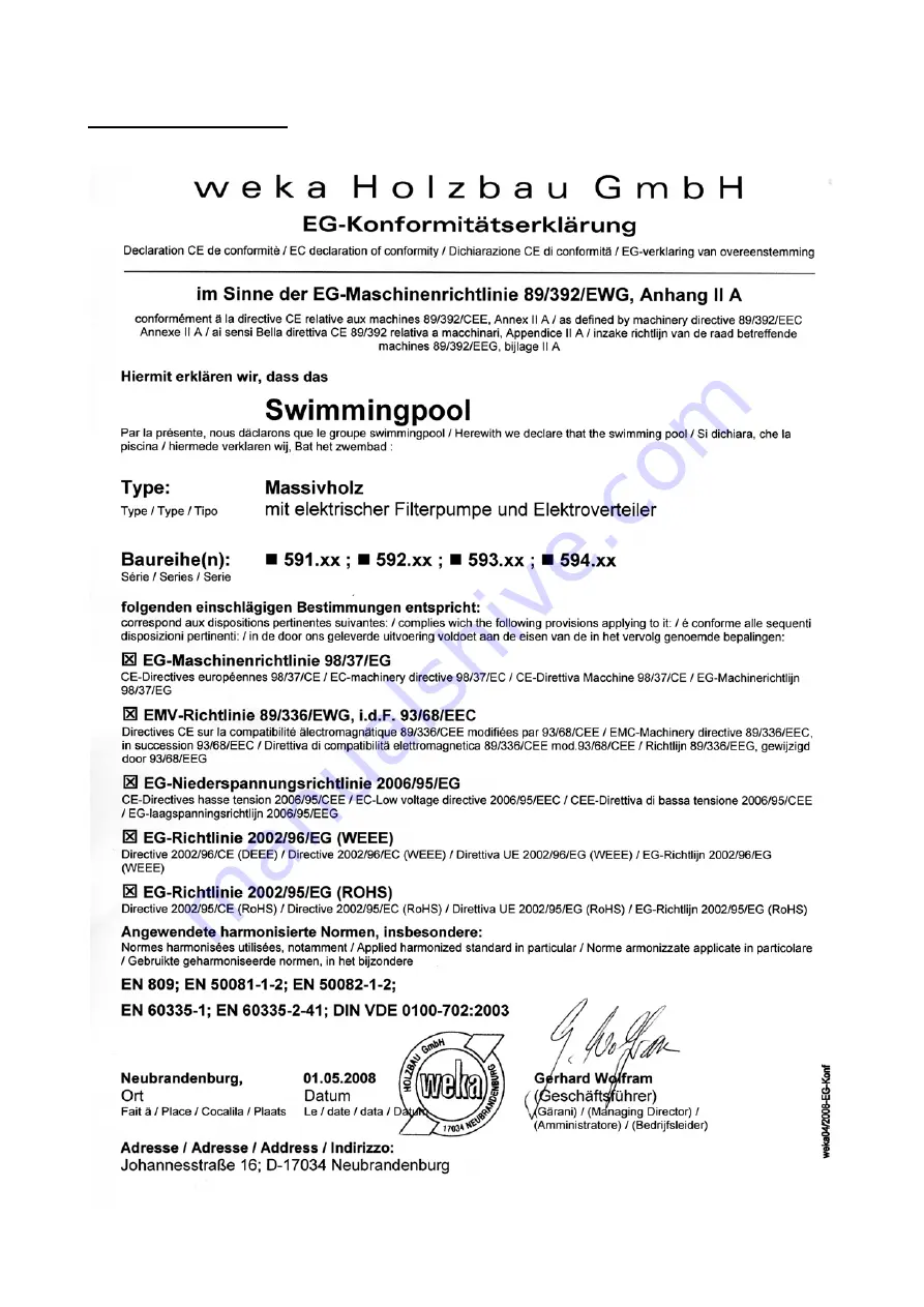 Weka Holzbau 593.3131 Series Assembly, User And Maintenance Instructions Download Page 16