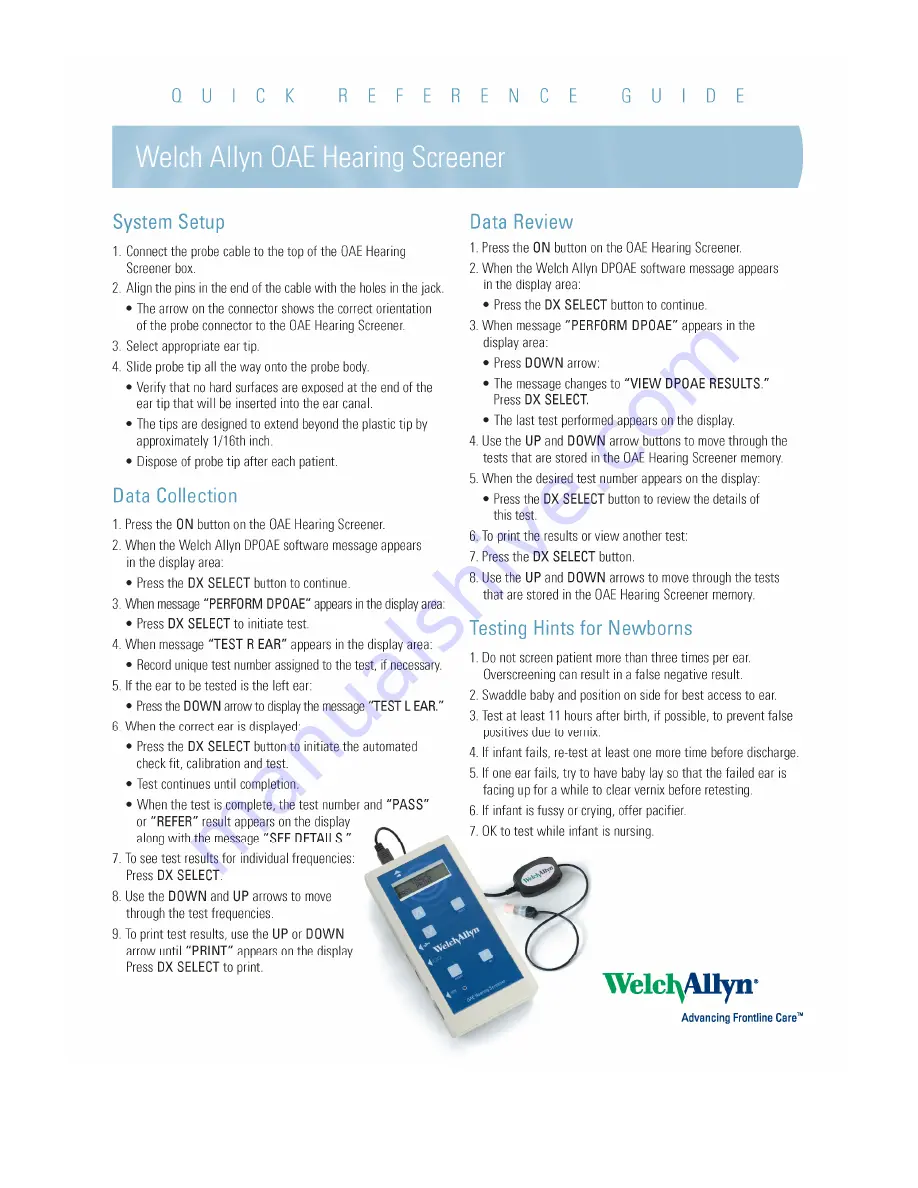 Welch Allyn REF 29400 Directions For Use Manual Download Page 16