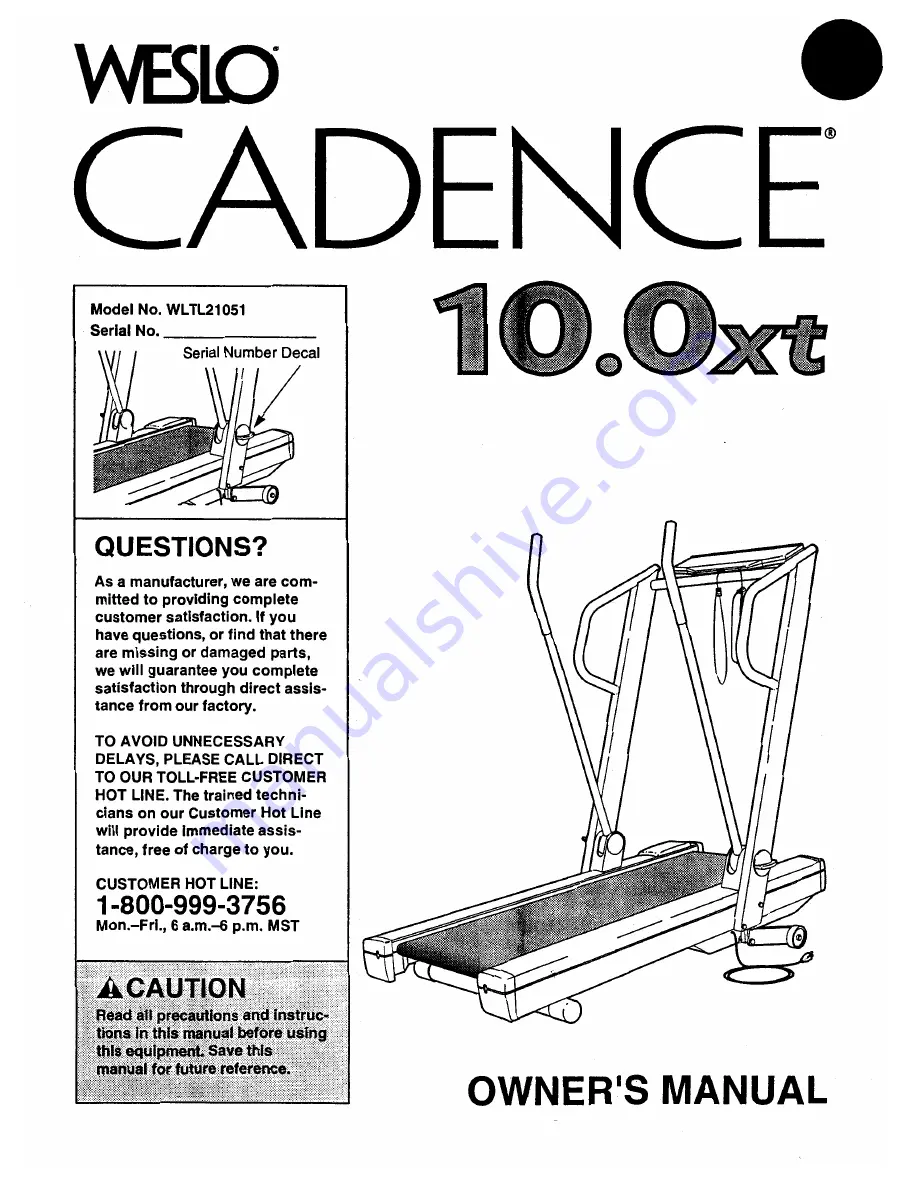 Weslo Cadence 10.0xt Скачать руководство пользователя страница 1