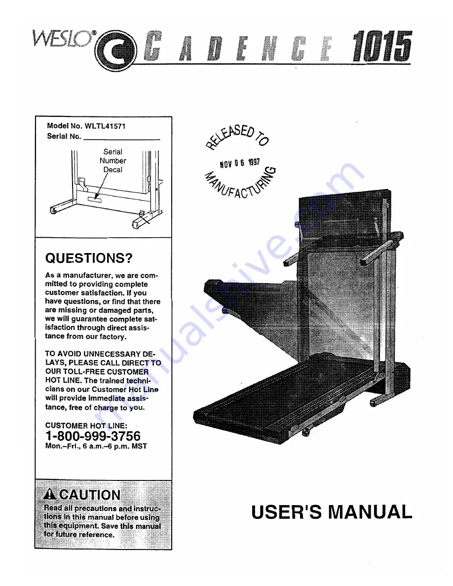 Weslo Cadence 1015 Manual Download Page 1