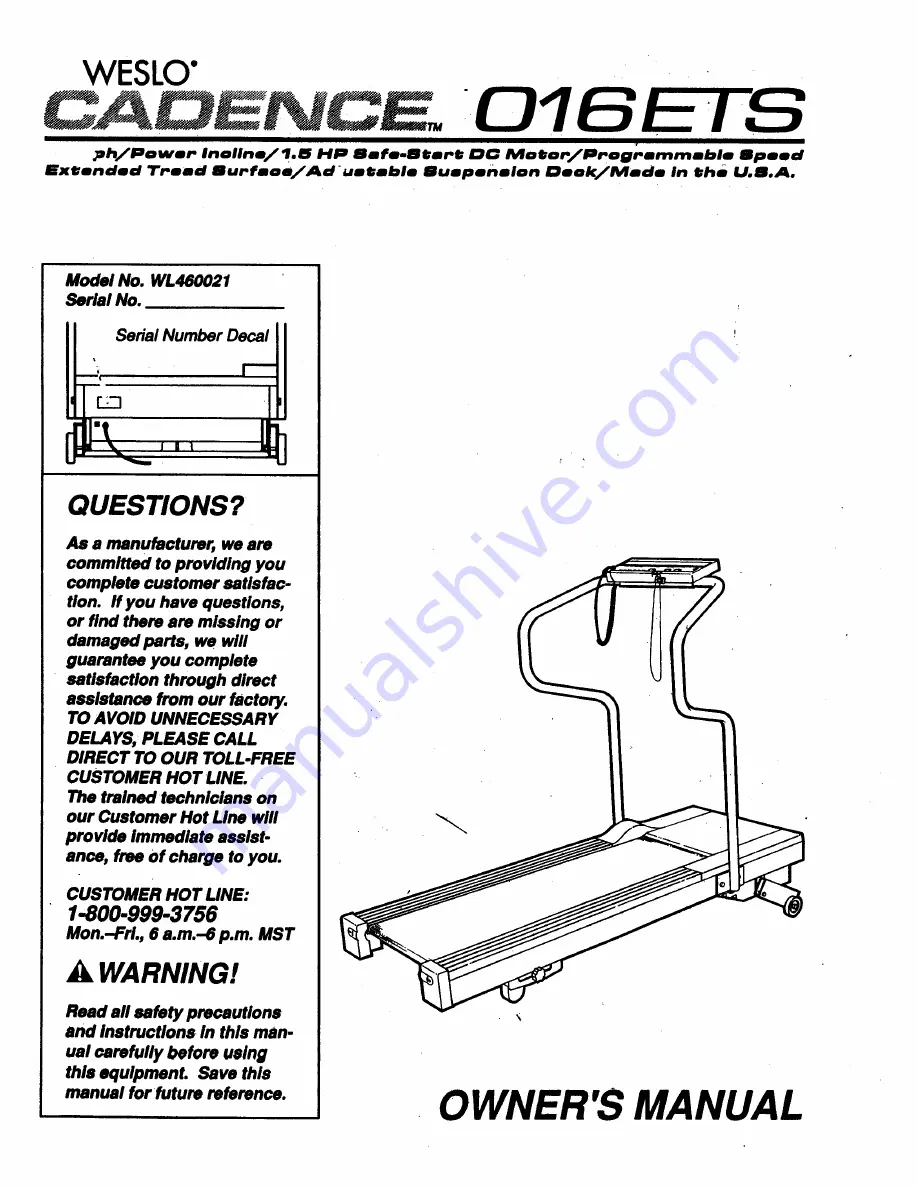 Weslo Cadence 1016 Ets Manual Download Page 1