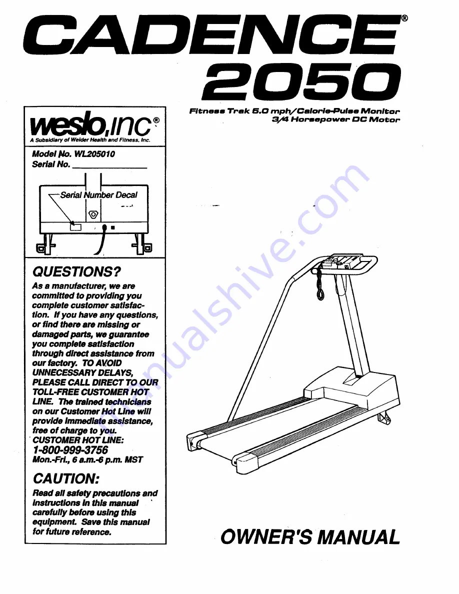 Weslo Cadence 2050 Manual Download Page 1