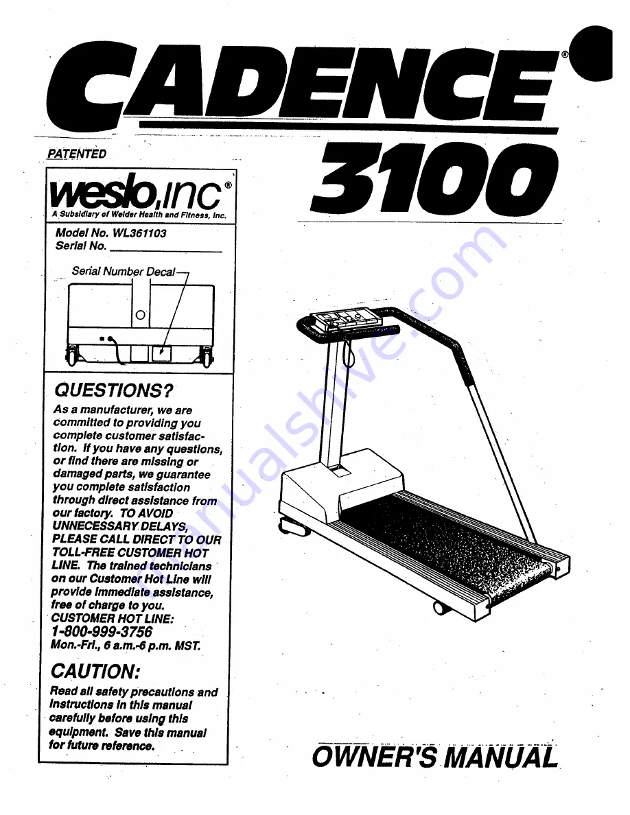 Weslo Cadence 3100 Manual Download Page 1