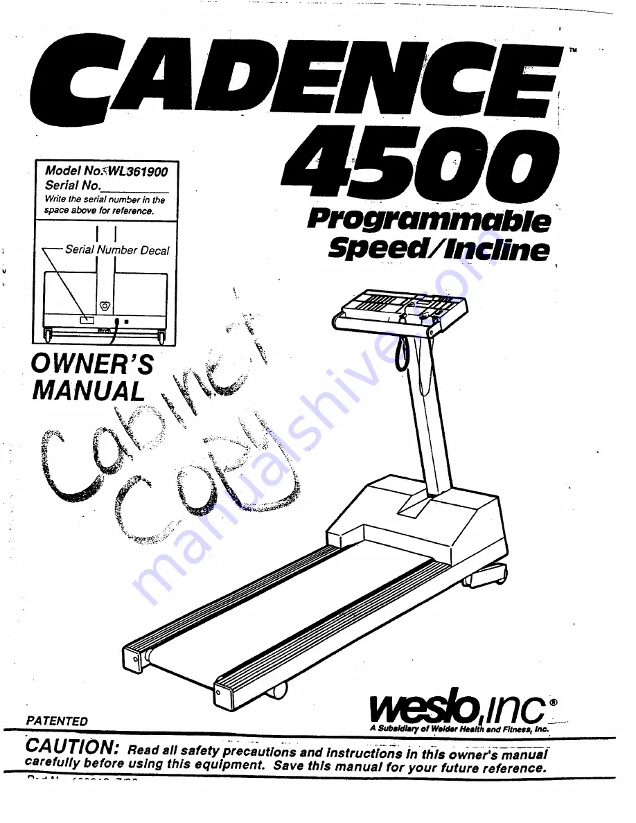 Weslo Cadence 4500 Owner'S Manual Download Page 1