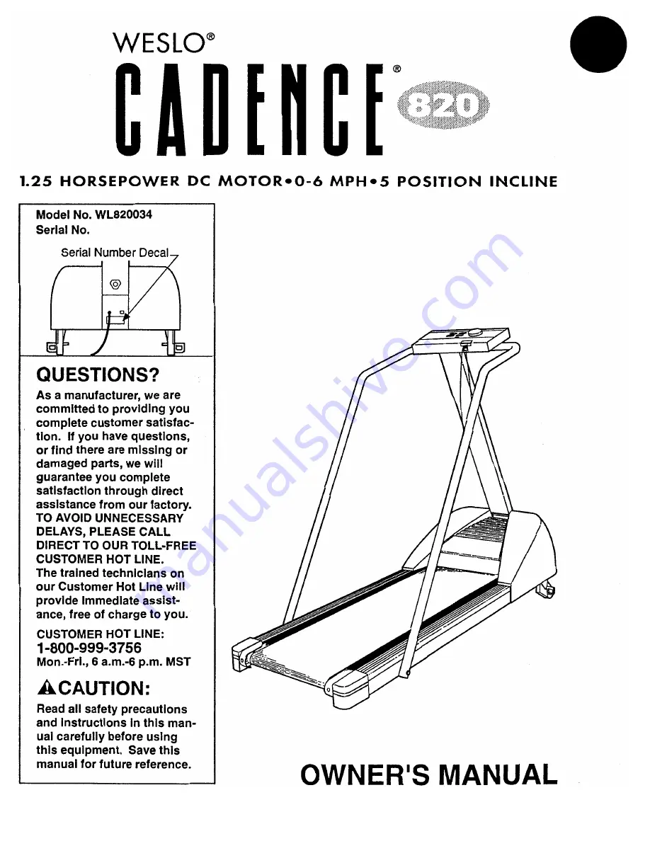 Weslo Cadence 820 Manual Download Page 1