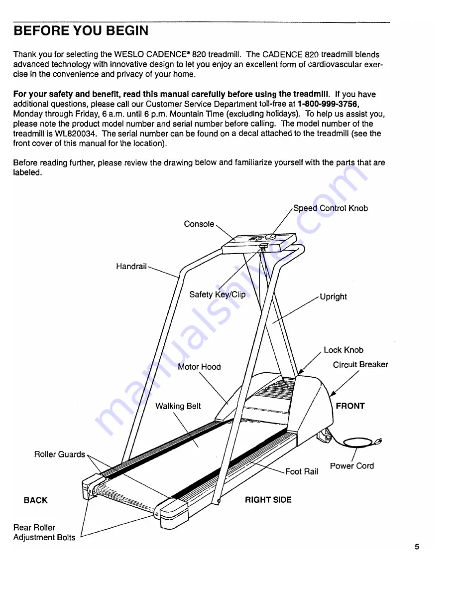 Weslo Cadence 820 Manual Download Page 5