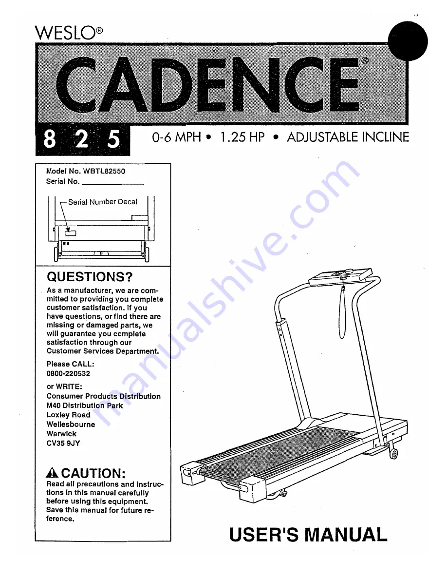 Weslo Cadence 825 Manual Download Page 1