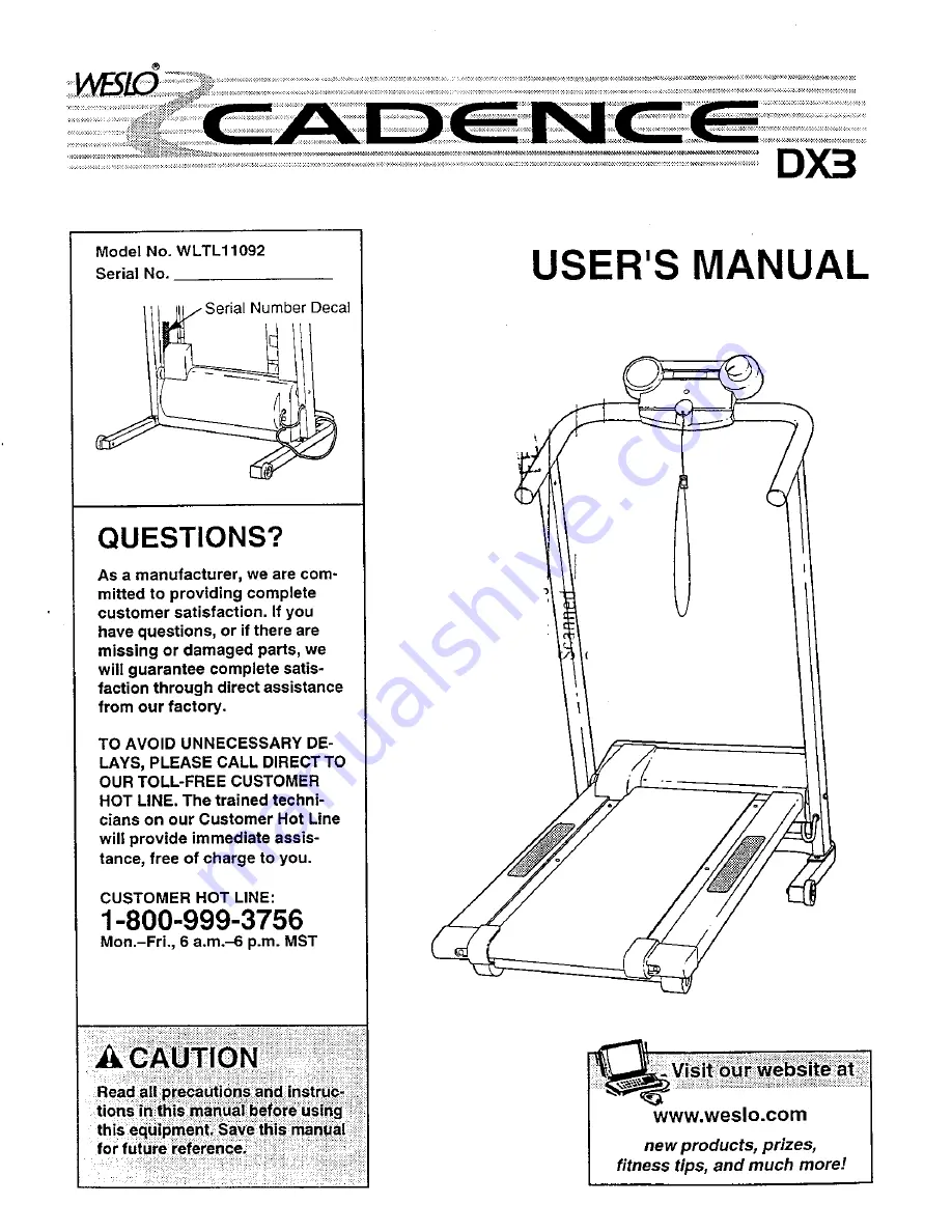 Weslo CADENCE DX3 User Manual Download Page 1