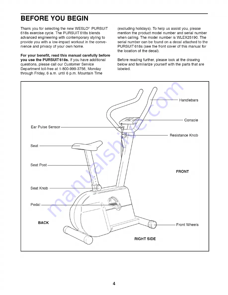 Weslo PURSUIT 618s User Manual Download Page 4