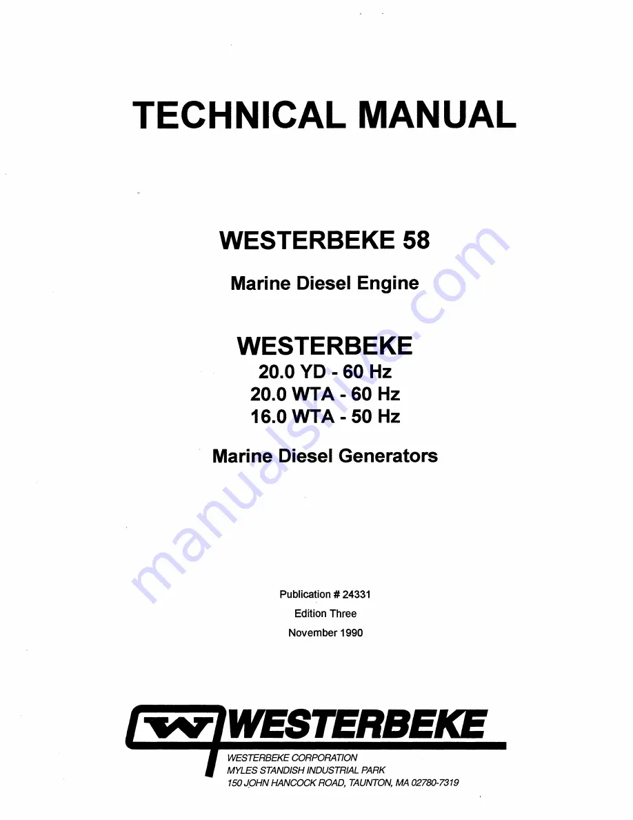 Westerbeke 16.0 WTA - 50 Hz Technical Manual Download Page 2