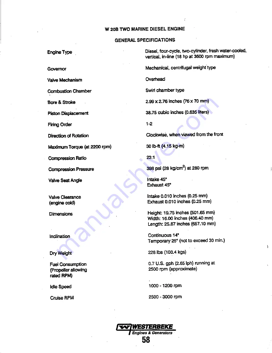 Westerbeke 20B TWO Operator'S Manual Download Page 66