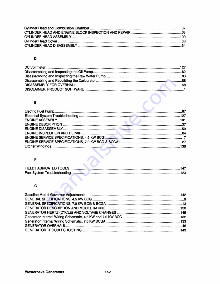 Westerbeke 3.5 KW BCG 50Hz Technical Manual Download Page 156