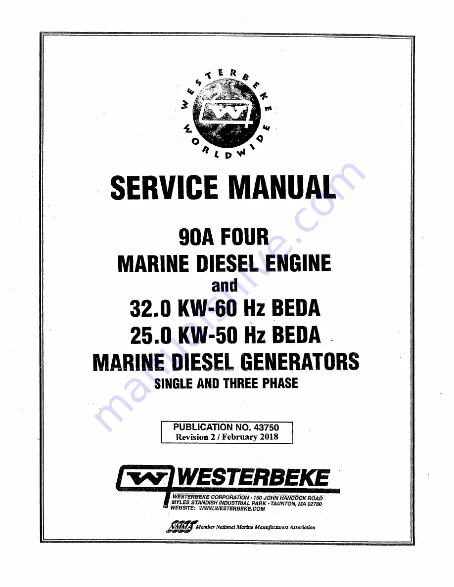 Westerbeke 90A Four Service Manual Download Page 1