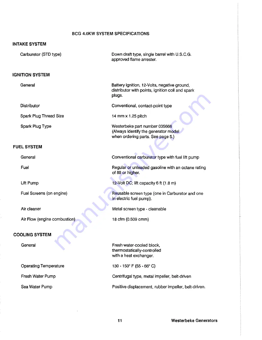 Westerbeke BCG4.0KW Operator'S Manual Download Page 14