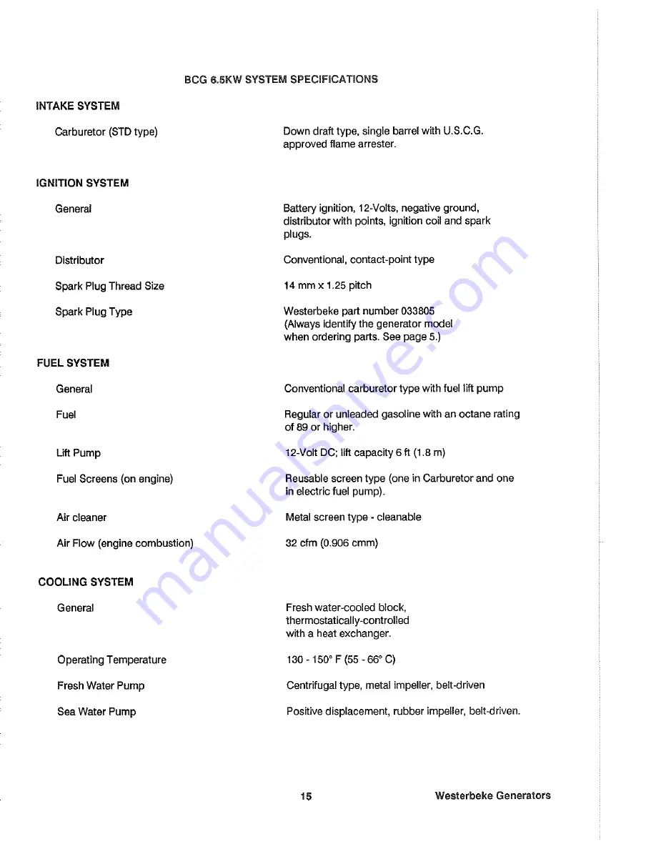 Westerbeke BCG4.0KW Operator'S Manual Download Page 18