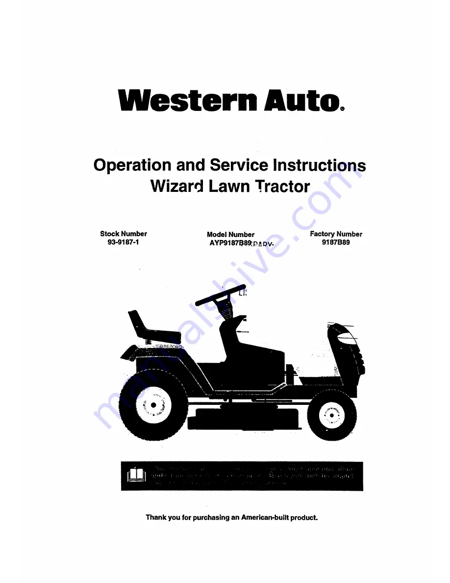 Western Auto AYP9187B89 Series Operation And Service Instructions Manual Download Page 1