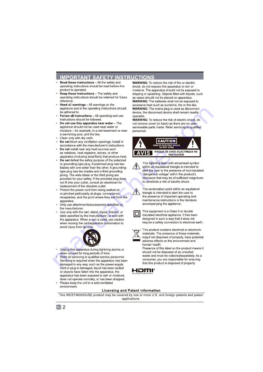 Westinghouse WD32HBR105 User Manual Download Page 3