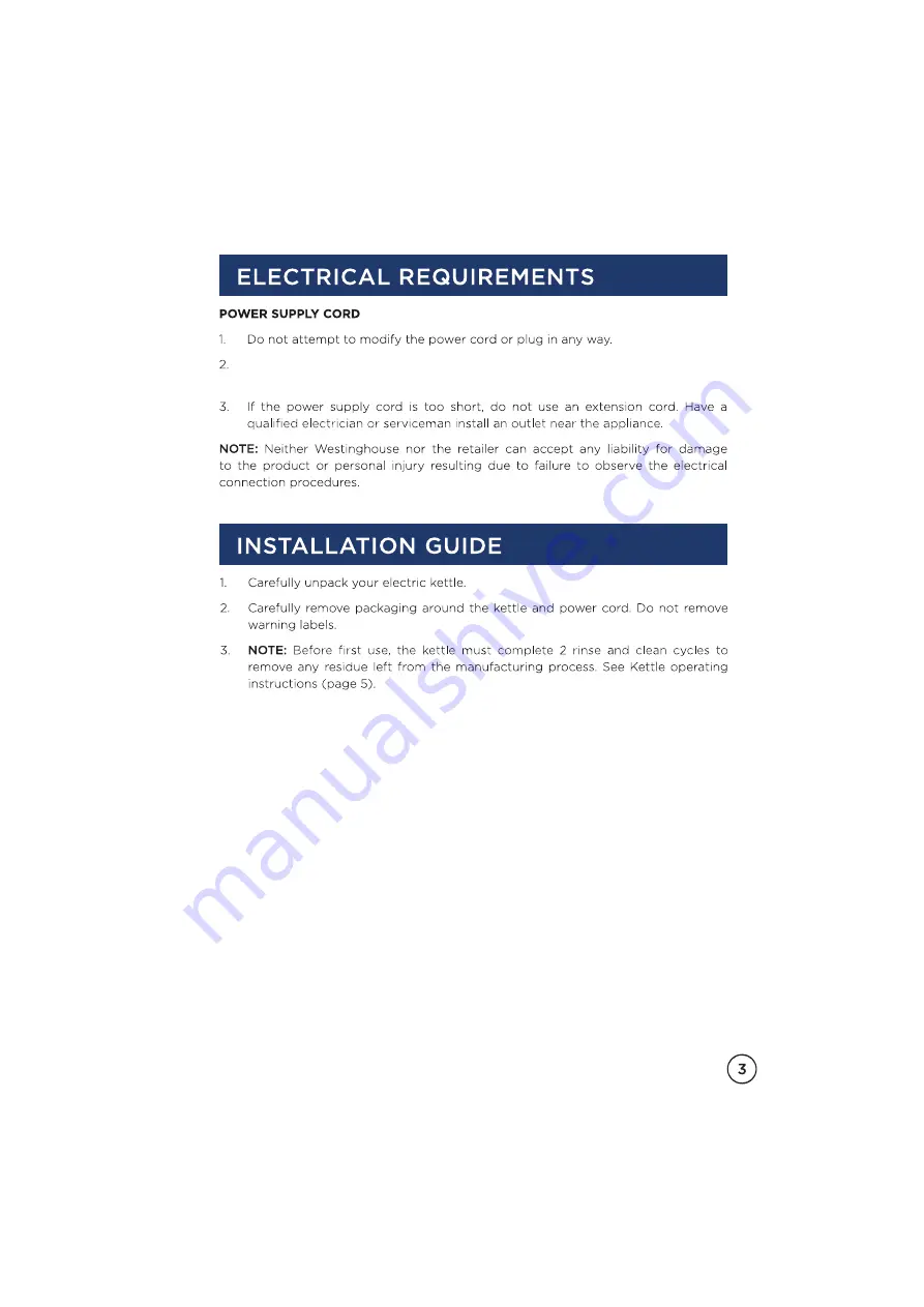 Westinghouse WHKE09K Instruction Manual Download Page 5