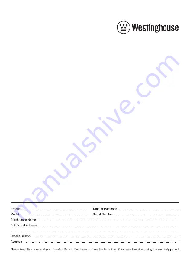 Westinghouse WWT6084J5WA User Manual Download Page 42