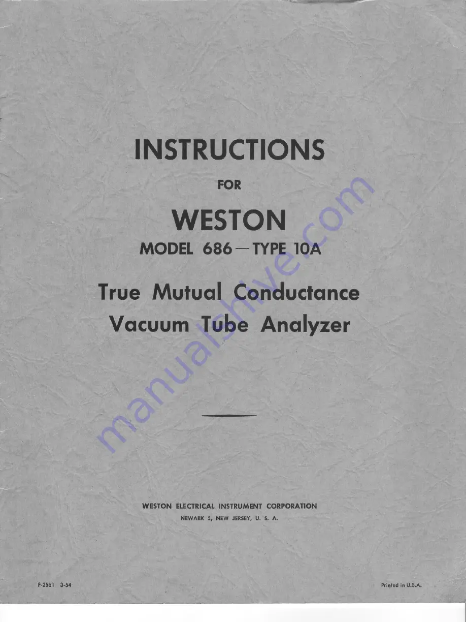 Weston 686 TYPE 10A Instructions Manual Download Page 1