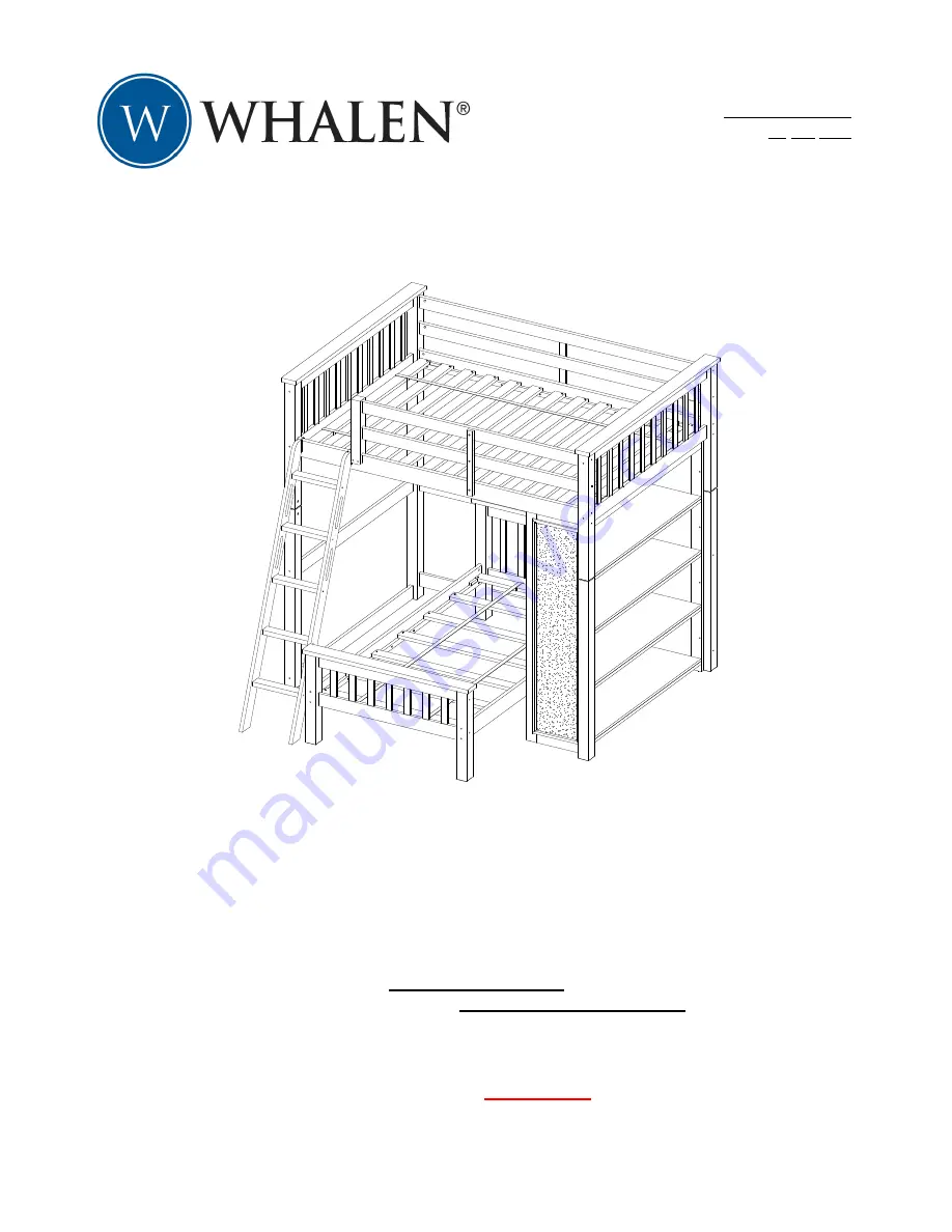 Whalen Emily Full over Twin Loft Bunk Bed with Bookshelf Instruction Manual Download Page 1