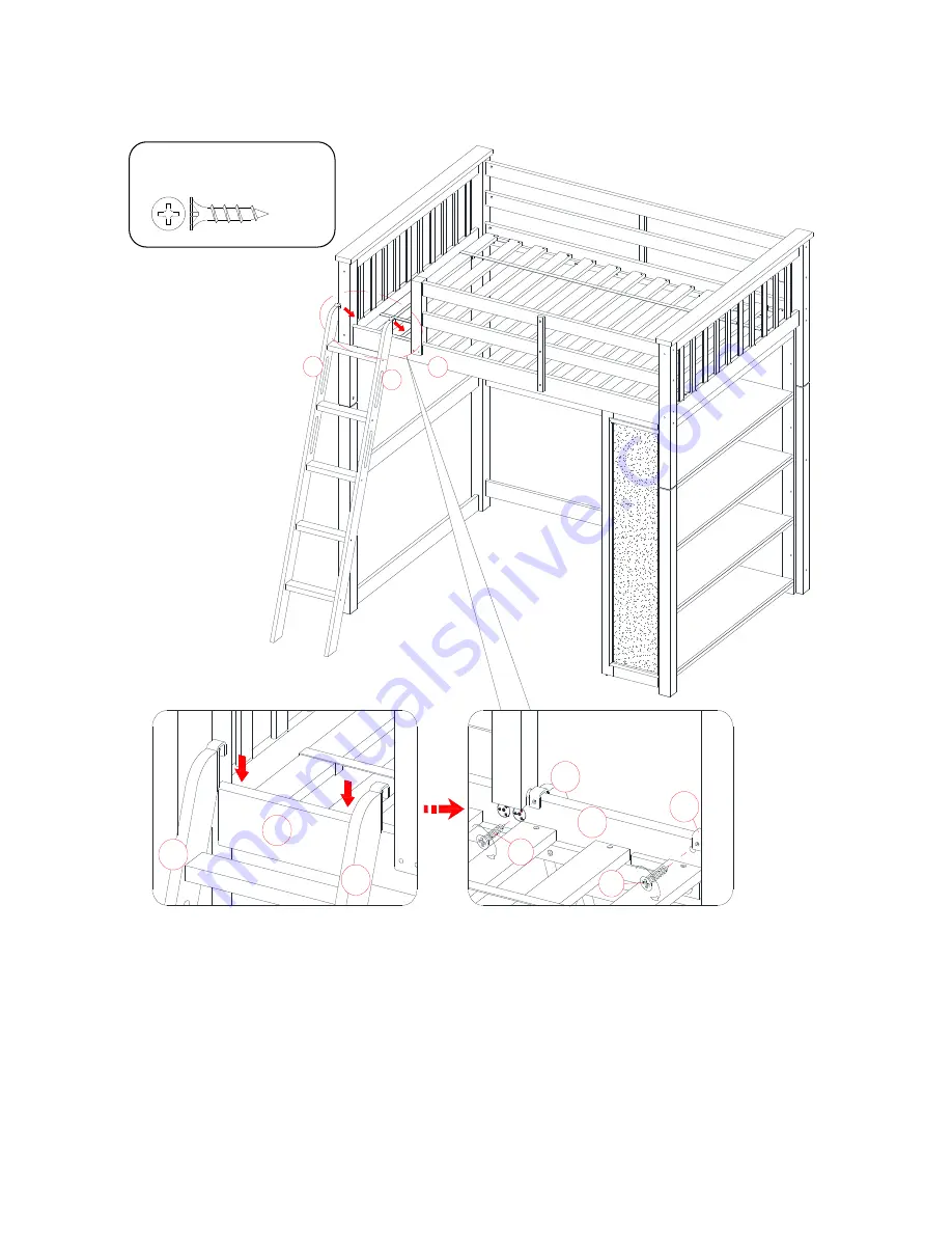 Whalen Emily Full over Twin Loft Bunk Bed with Bookshelf Instruction Manual Download Page 26