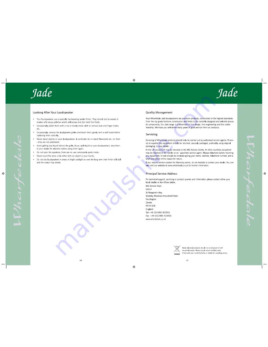 Wharfedale Pro JADE SERIES JADE-C1 User Manual Download Page 8