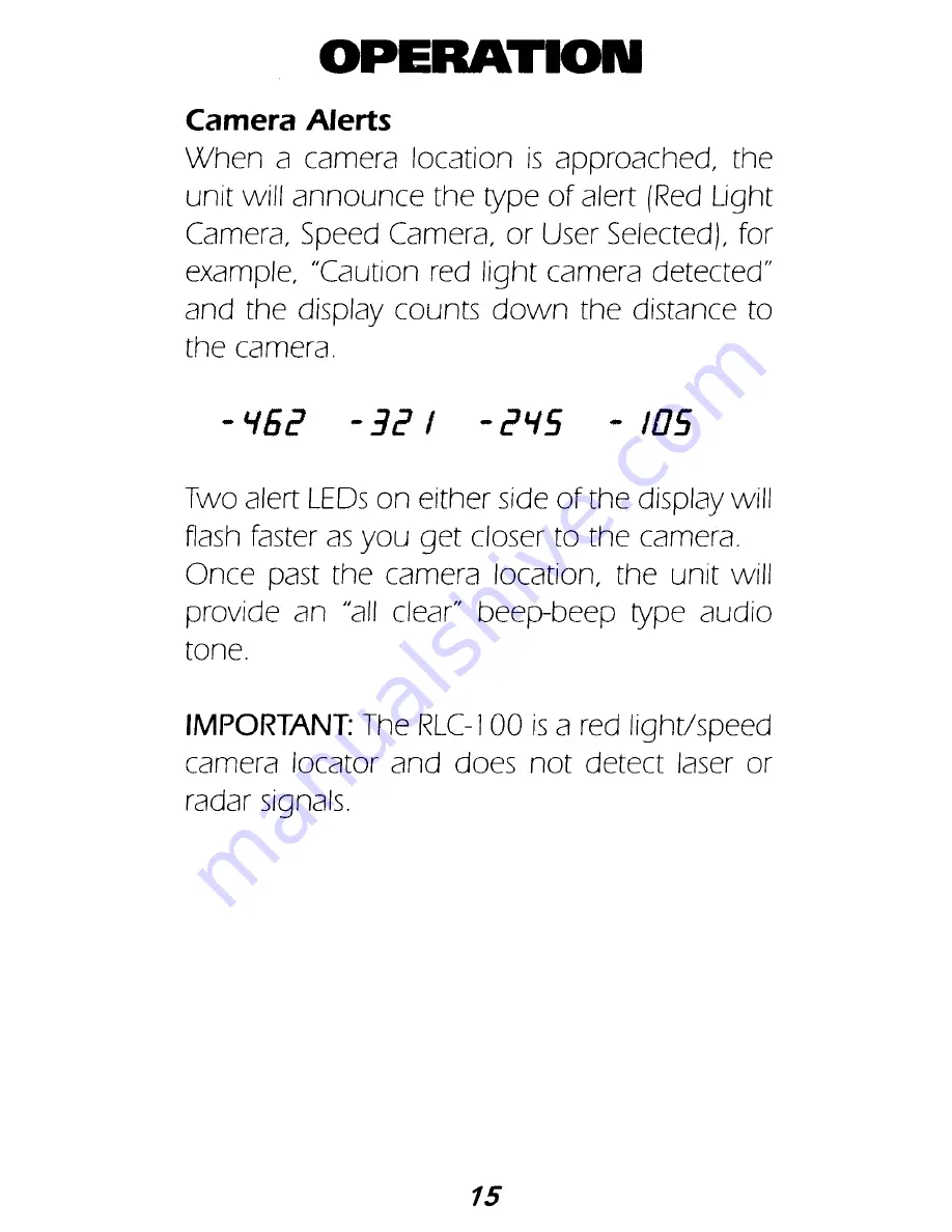 Whistler RLC-100 Owner'S Manual Download Page 15