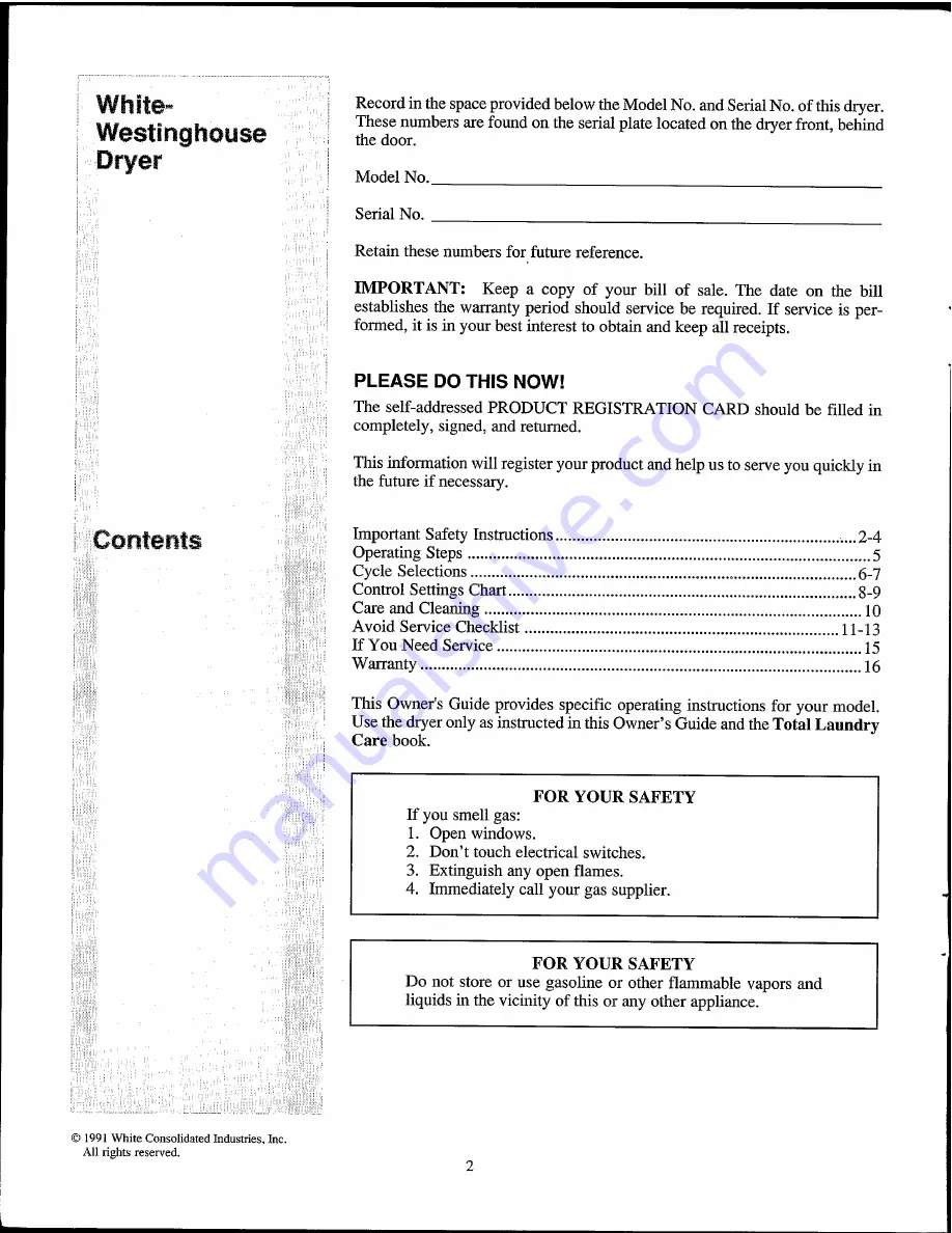 White-Westinghouse DE500K Owner'S Manual Download Page 2