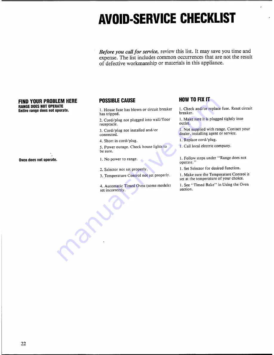 White-Westinghouse KF440G Owner'S Manual Download Page 22