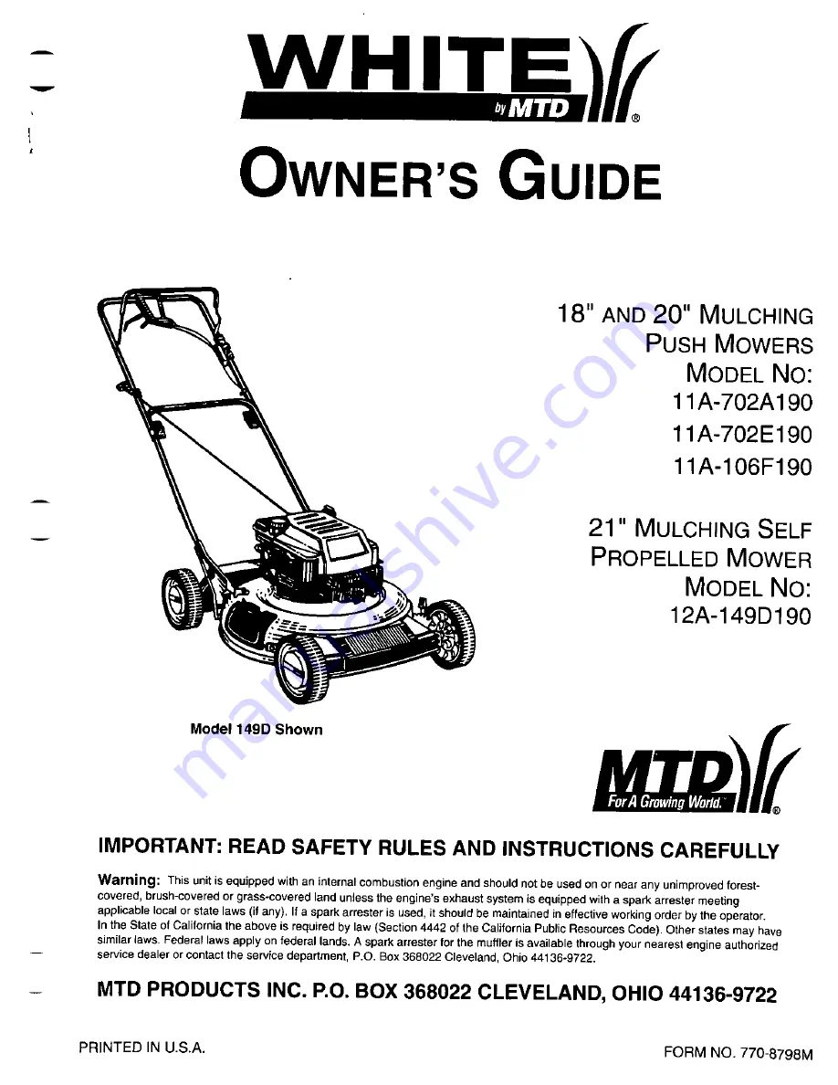 White 11A-106F190 Owner'S Manual Download Page 1