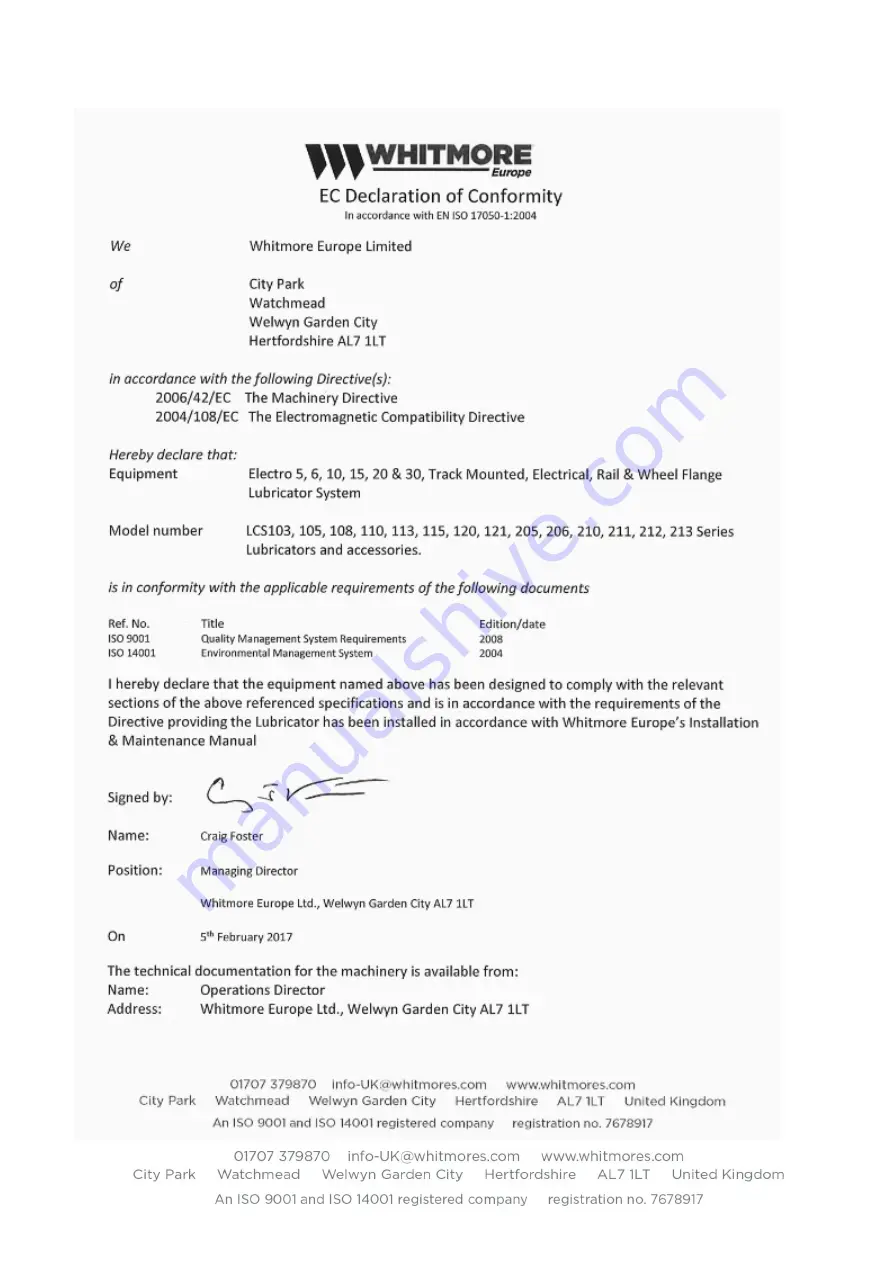 Whitmore LUBRICURVE ELECTRO 5 Installation & Maintenance Manual Download Page 30