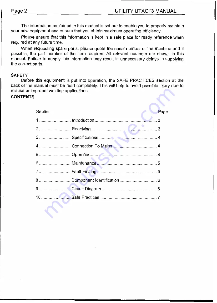 WIA UTILITY UTAC13-0 Owner'S Manual Download Page 2