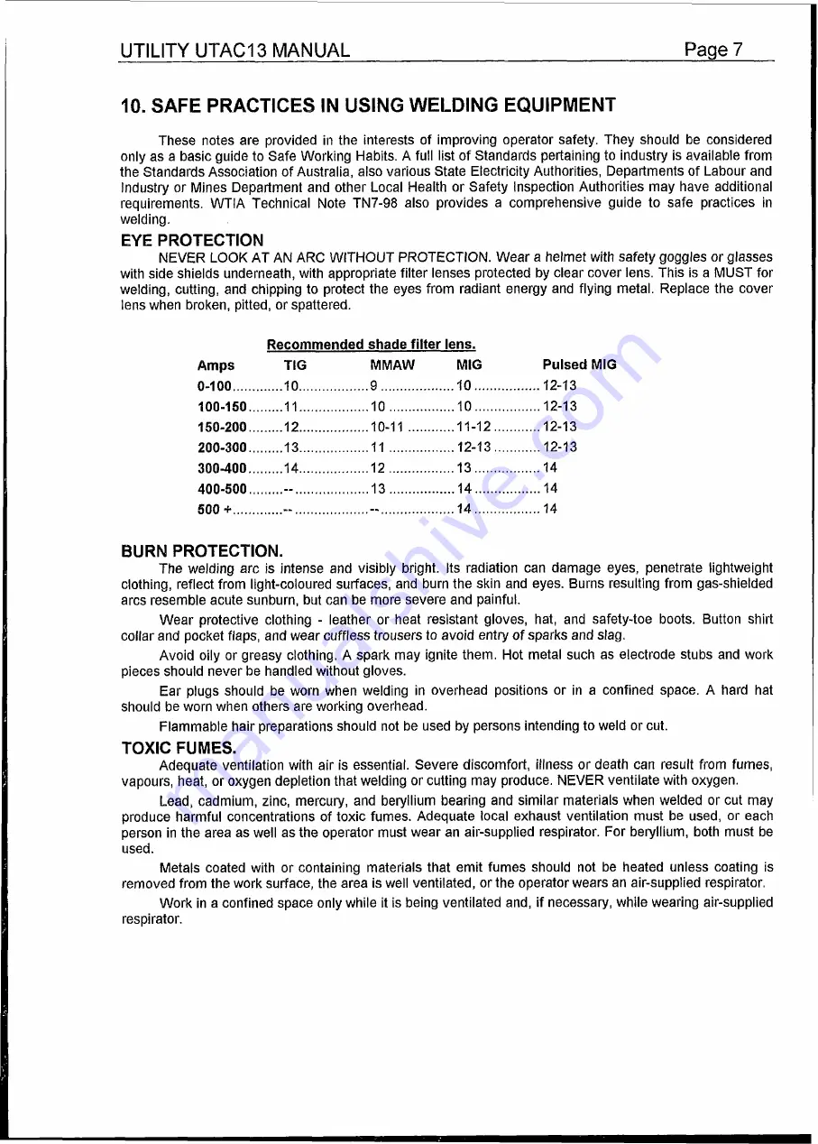 WIA UTILITY UTAC13-0 Owner'S Manual Download Page 7