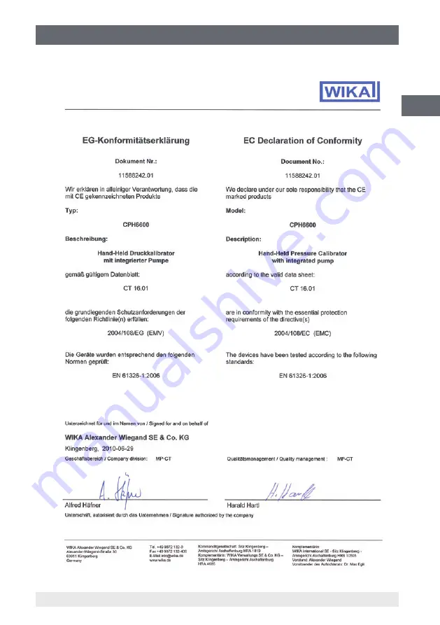 WIKA CPH6600 Operating Instructions Manual Download Page 47