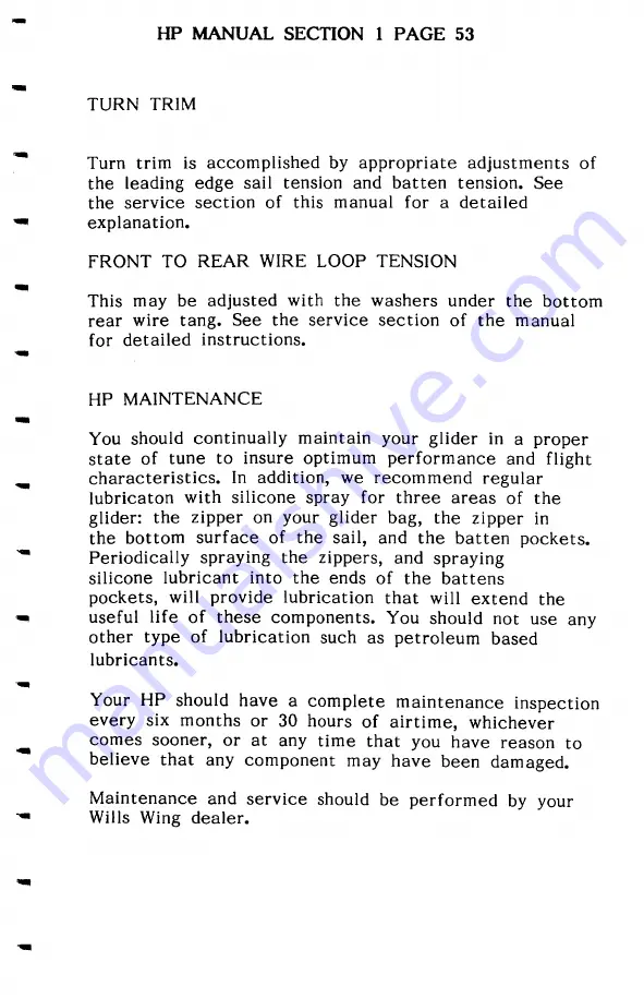 Wills Wing HP 170 Owner'S Service Manual Download Page 55