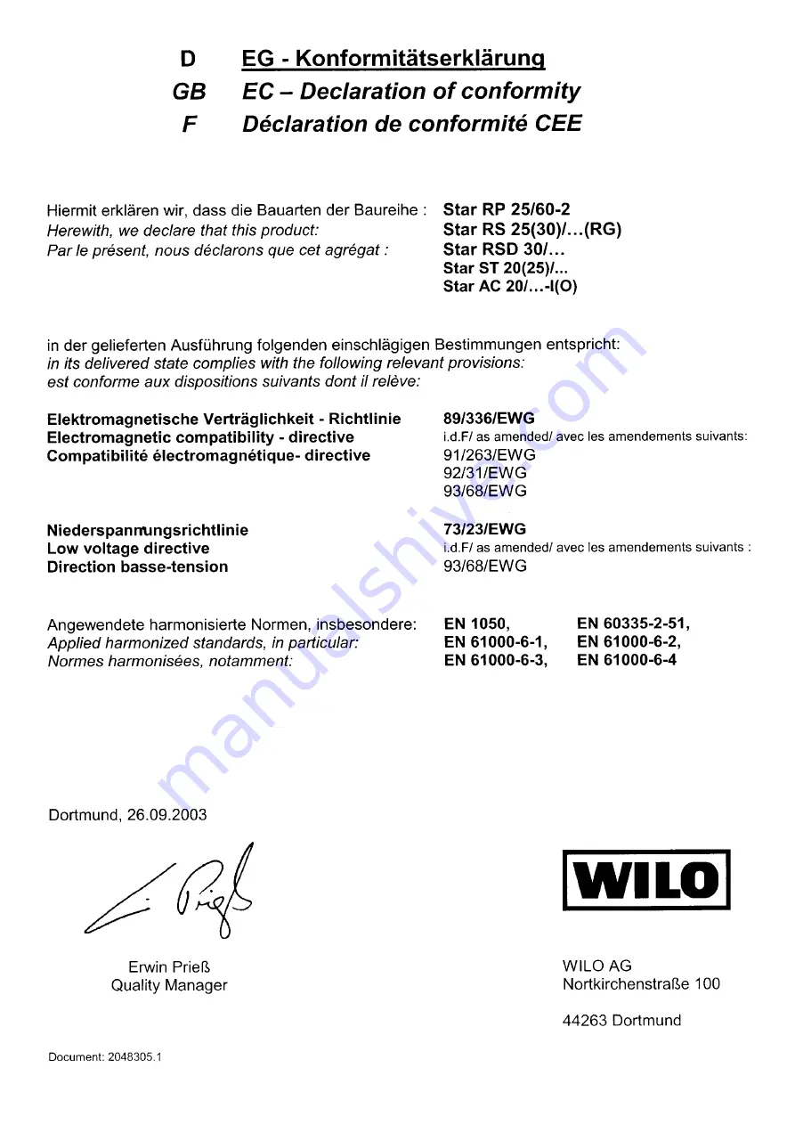 Wilo Wilo-Star-AC Series Installation And Operating Instructions Manual Download Page 143