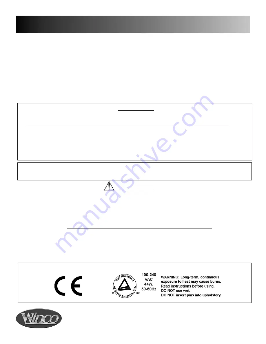 Winco 653 Owners Operating & Maintenance Manual Download Page 2