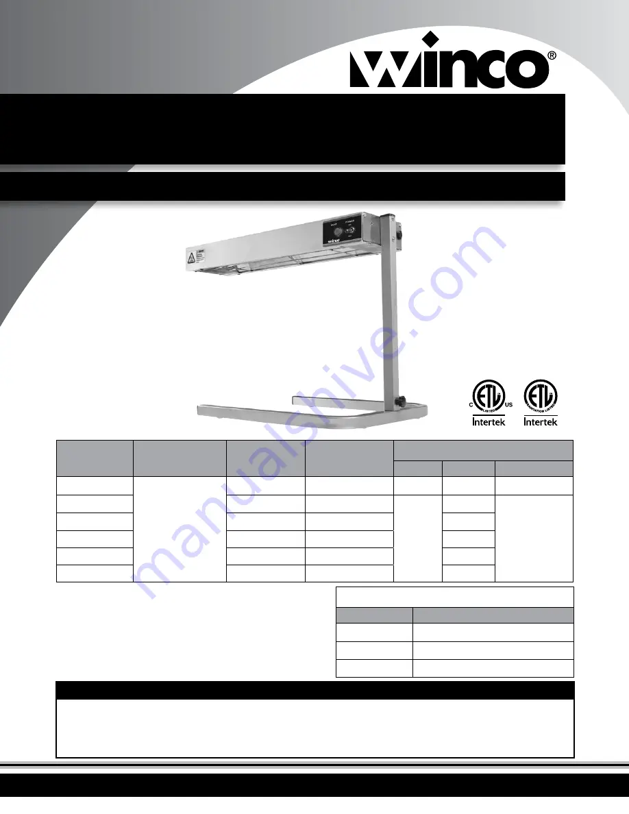 Winco ESH Series Operating Instructions Manual Download Page 1