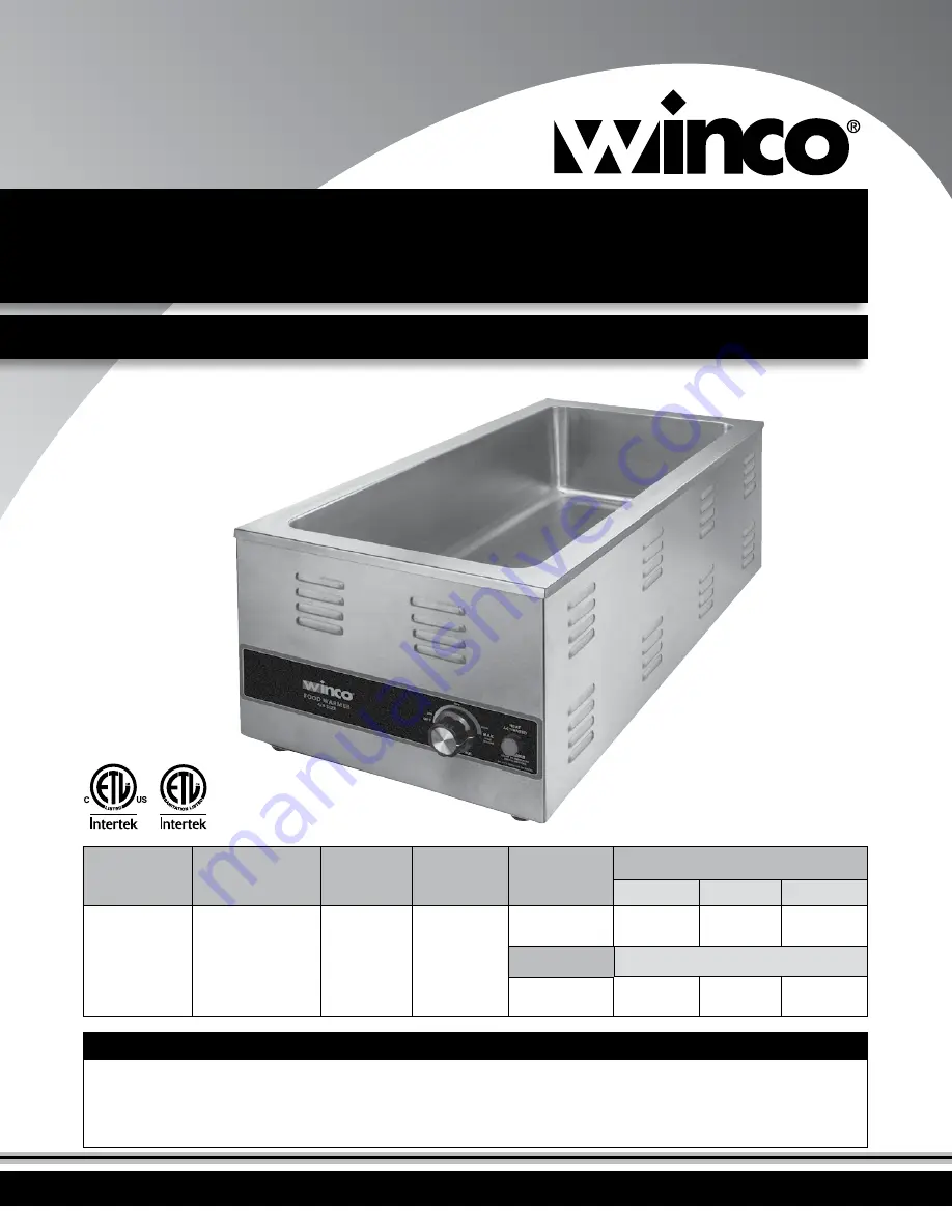 Winco FW-L600 Operating Instructions Manual Download Page 1