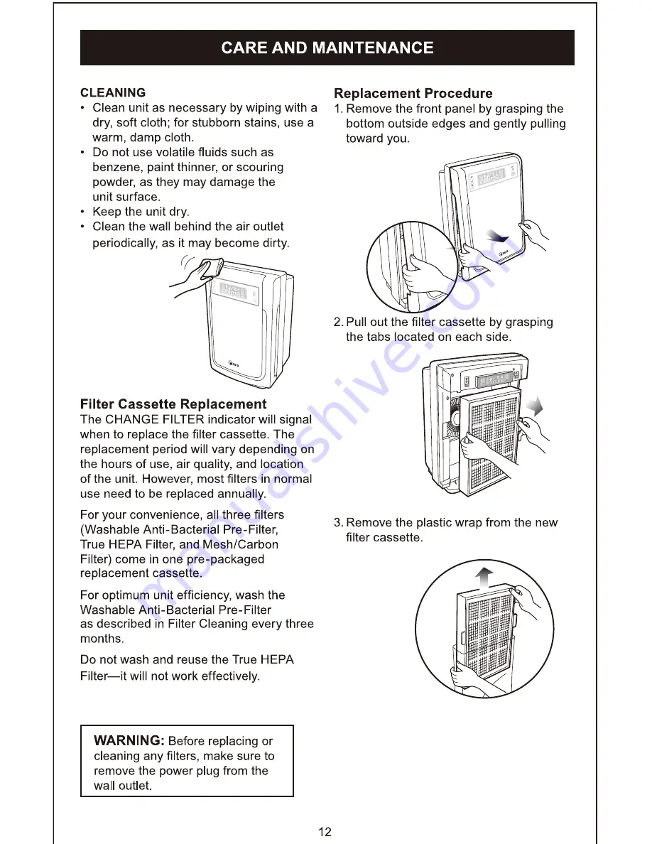 Winix AUS-5500 Use And Care Manual Download Page 12