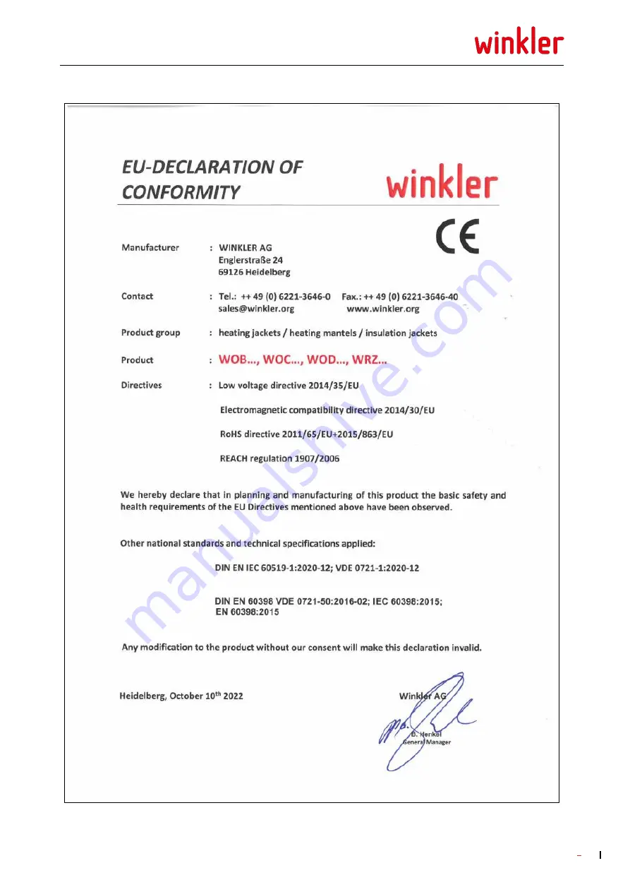 winkler WOCP Operating Instructions Manual Download Page 17