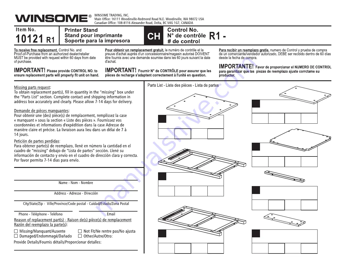 Winsome 10121R1 Manual Download Page 1