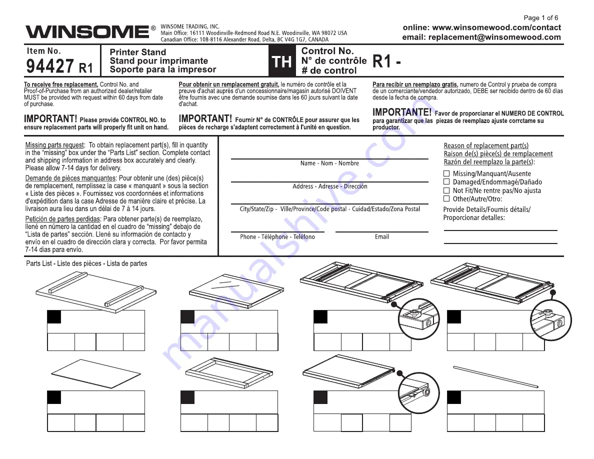 Winsome 94427 Assembly Instructions Manual Download Page 1