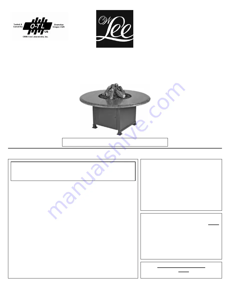 WLee OUTDOOR FIREPIT FOR PROPANE AND NATURAL GAS Owner'S Manual Download Page 1