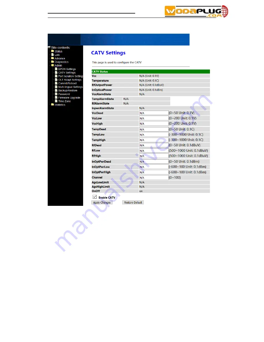 Wodaplug WDS600-104GH-R220 EPON ONU User Manual Download Page 17