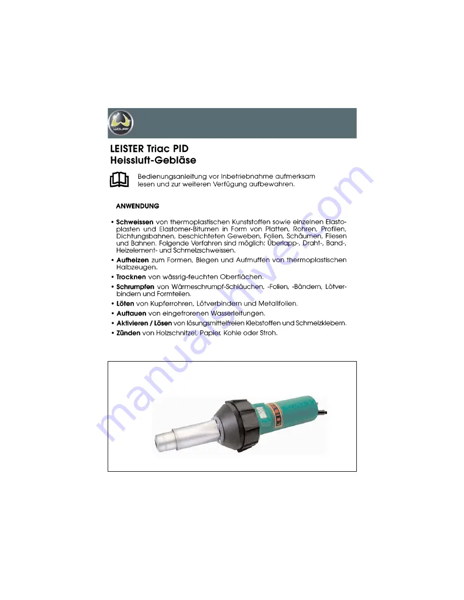 WOLFF Leister Triac PID Operating Manual Download Page 2