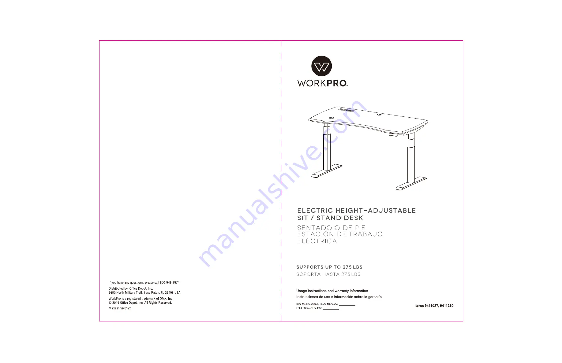 WorkPro 9411027 Usage Instructions And Warranty Information Download Page 1