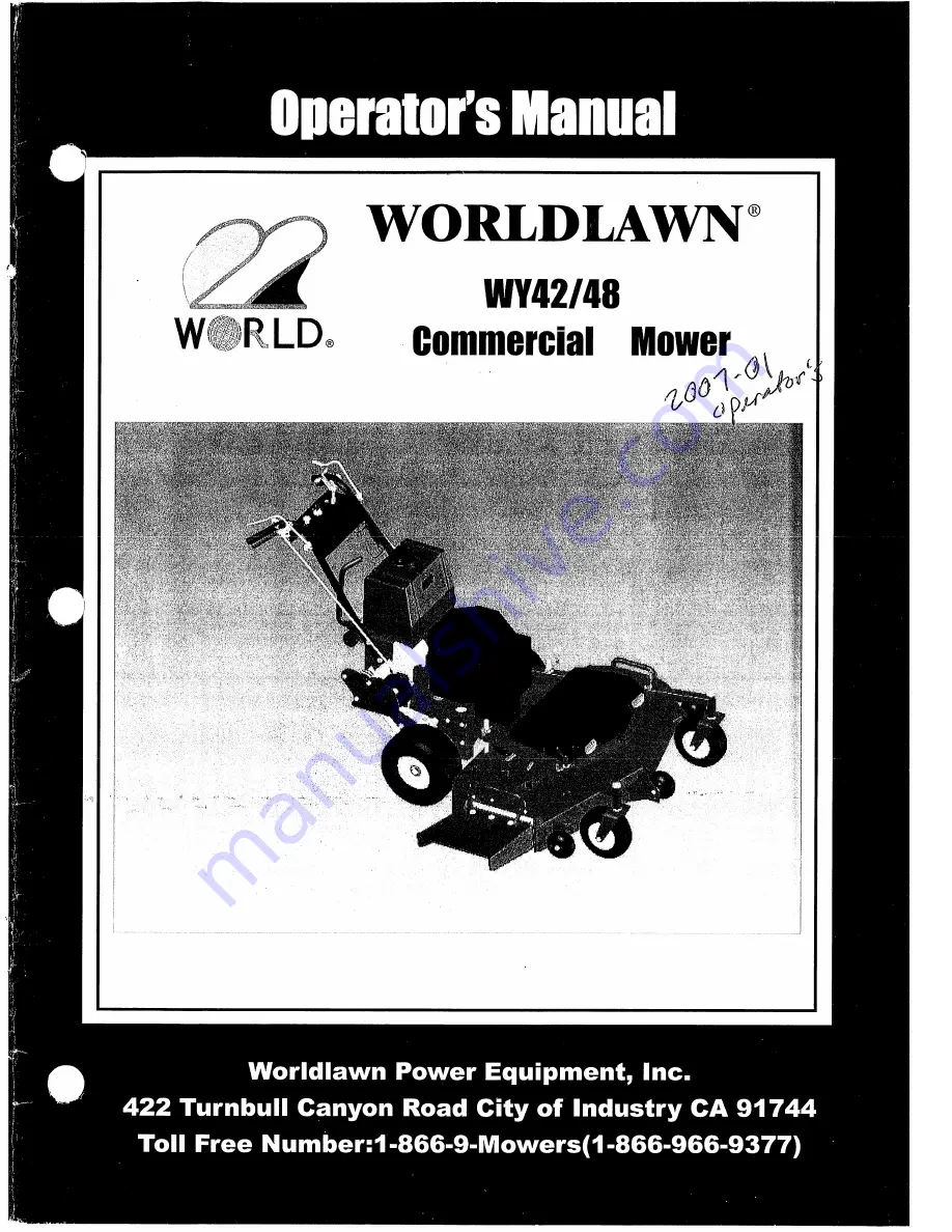 Worldlawn WY42 Operator'S Manual Download Page 1